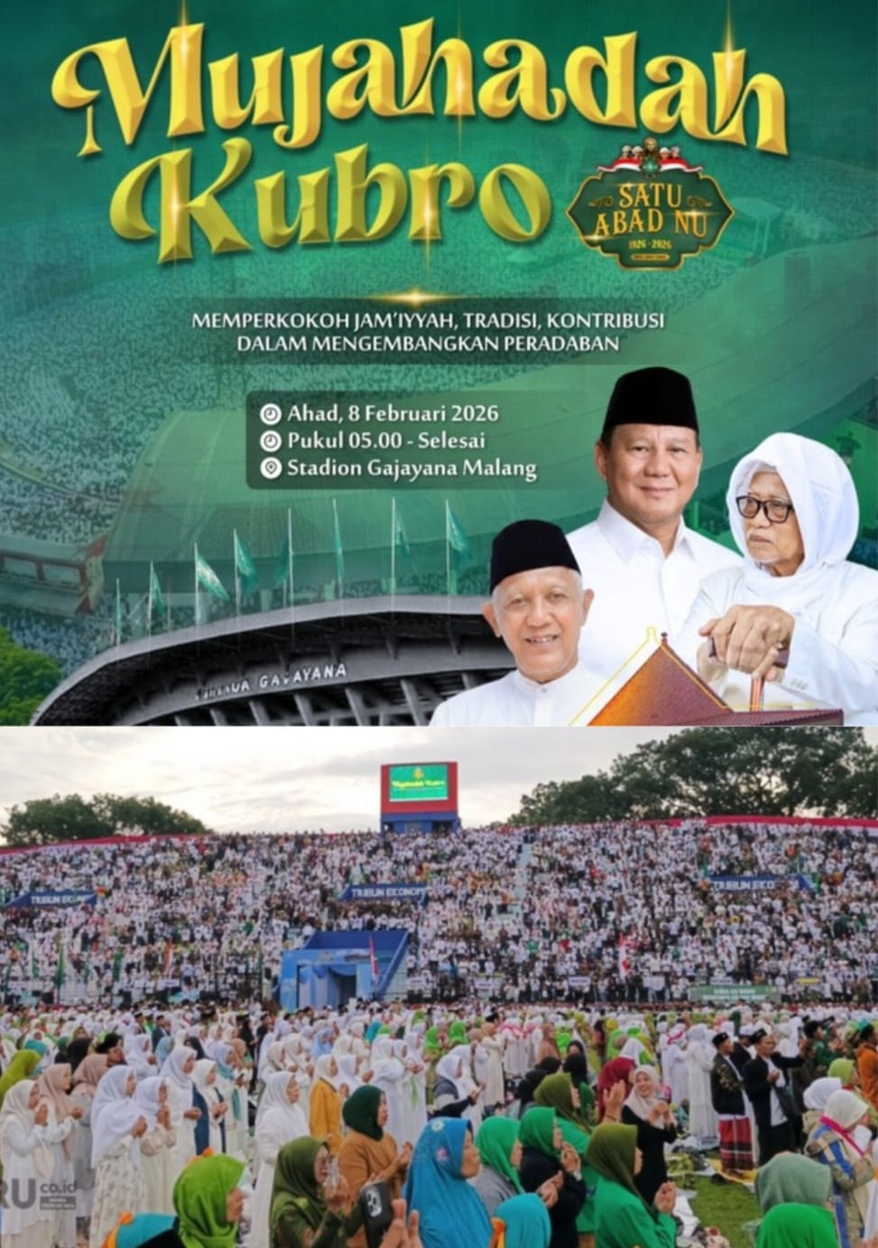 LAPANGAN GAJAYANA MALANG BERUBAH JADI LAUTAN MANUSIA, PRESIDEN PRABOWO: "SETIAP KALI DI TENGAH NU, SAYA SELALU BAHAGIA"  