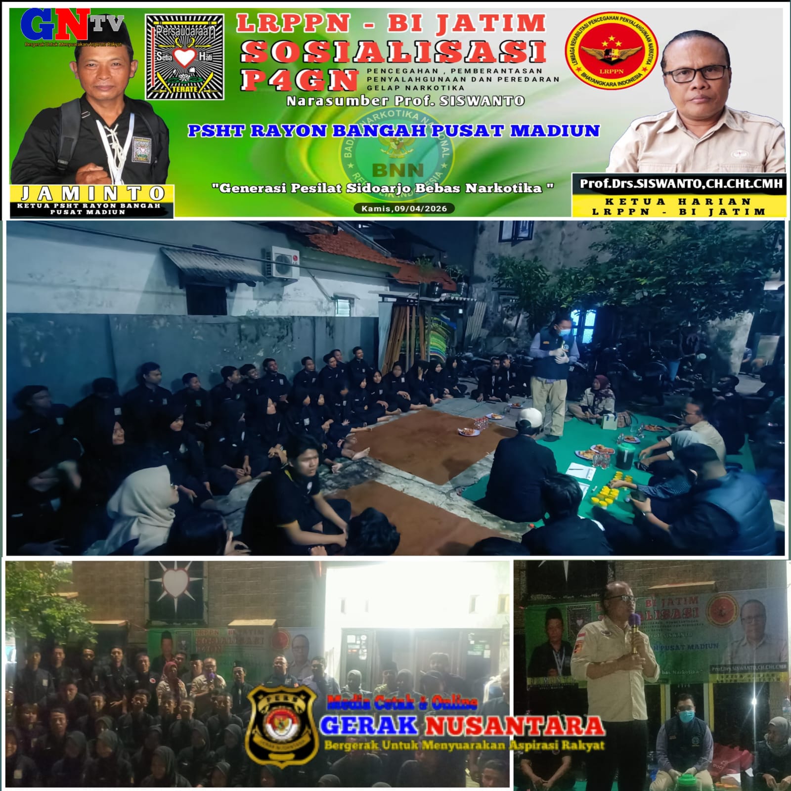 Membangun Generasi Muda LRPPN - BI Jatim Sosialisasi P4GN Ke Perguruan pencak Silat  PSHT Rayon Bangah