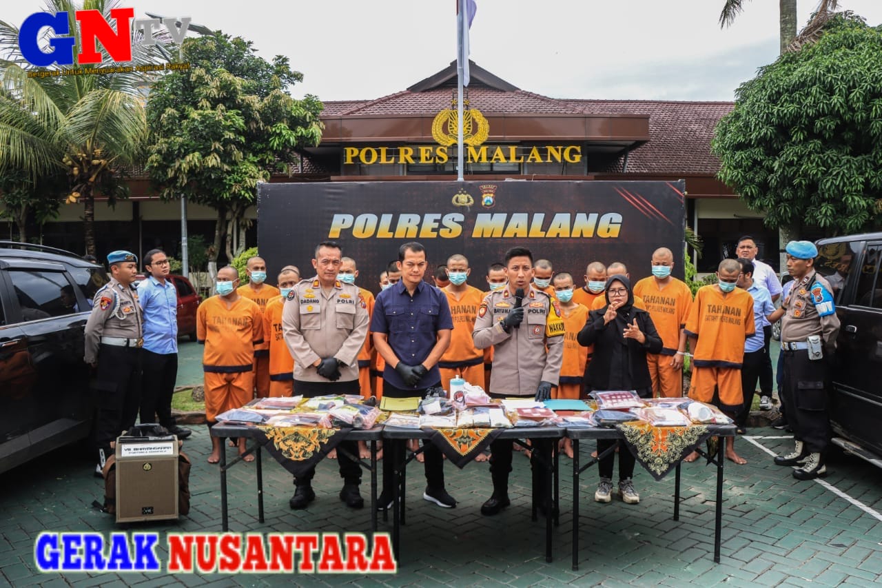 Polres Malang Berhasil Ungkap Peredaran Narkoba 18 Tersangka dan 586 Gram Sabu Diamankan